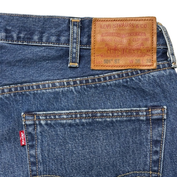 Levis 501 ST Big E Premium Denim Jeans Mens 38x32 Slim Taper Selvedge Button Fly - Picture 5 of 16